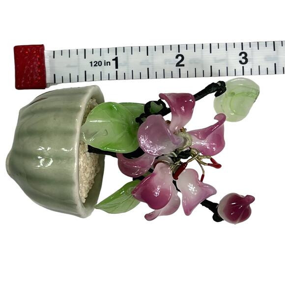 Asian Glass Bonsai Shell Flower Tree Jade Green Planter Pot Pink Green - Picture 10 of 10